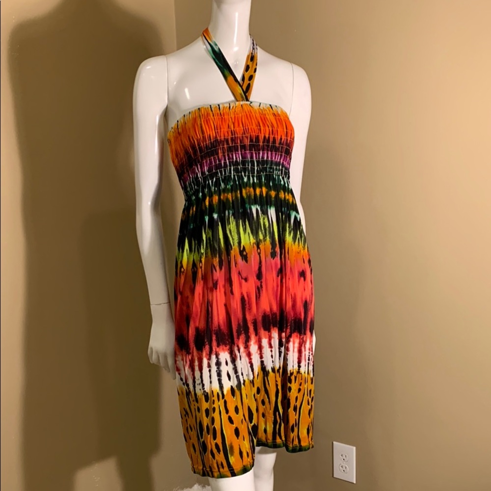 Just  Love Multicolor Halter  Elastic Dress  Size Large